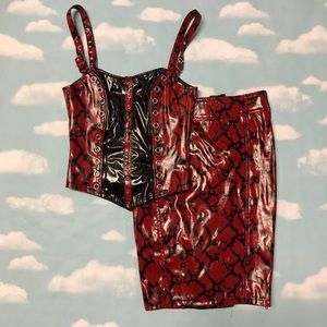 Lip Service Faux Snake Skin Skirt and Top Set